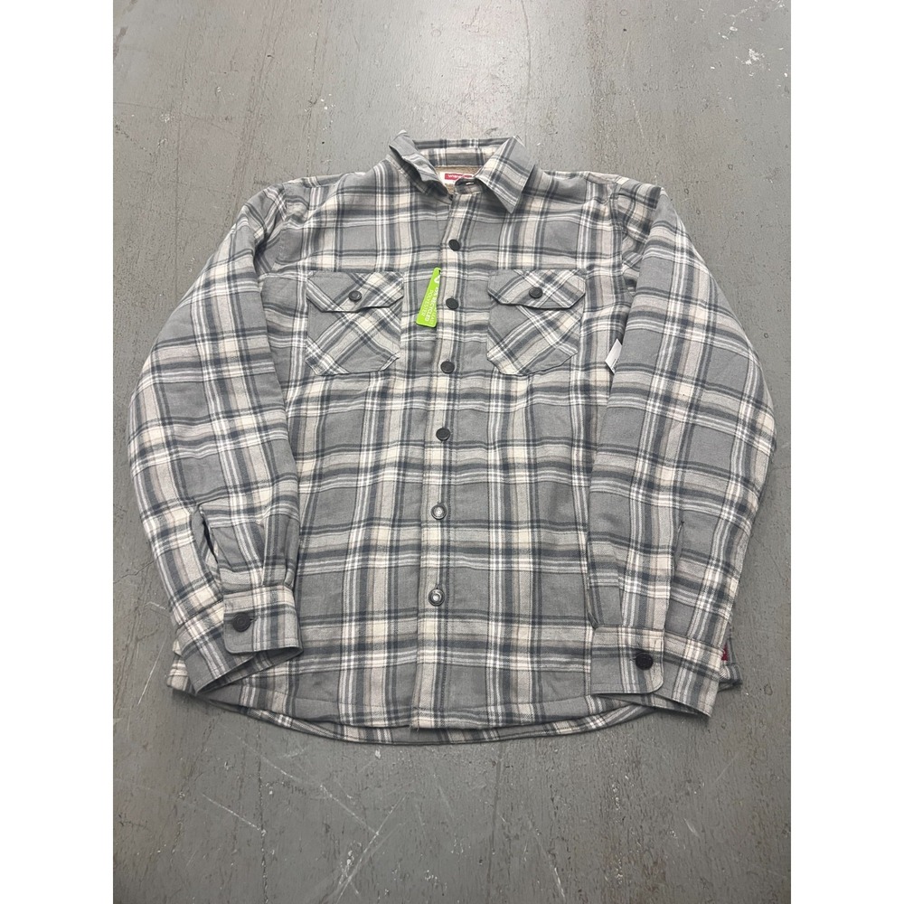 Wrangler Flannel Jacket Men Medium Gray Plaid Sherpa Lined Rugged Lumberjack NWT